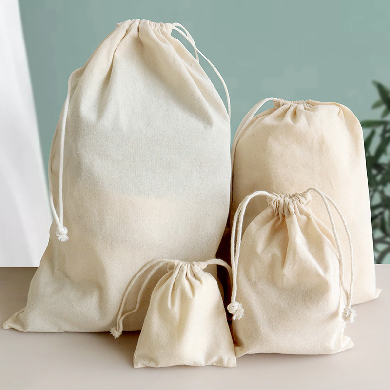 Drawstring Flap Pocket Pants Manufacturer Ready-Made Drawstring Cotton Bag Satchel Canvas Bag Drawstring Linen Bag 30*40cm Environmentally Friendly