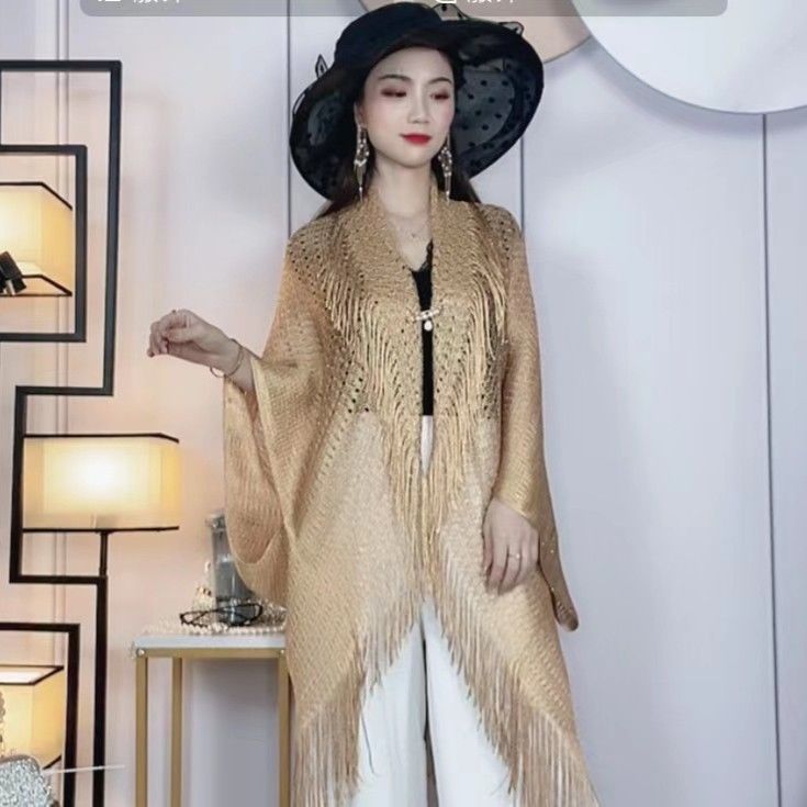 Cross-border sunscreen tassel shawl summer beach vacation bikini blouse extended split coat wholesale