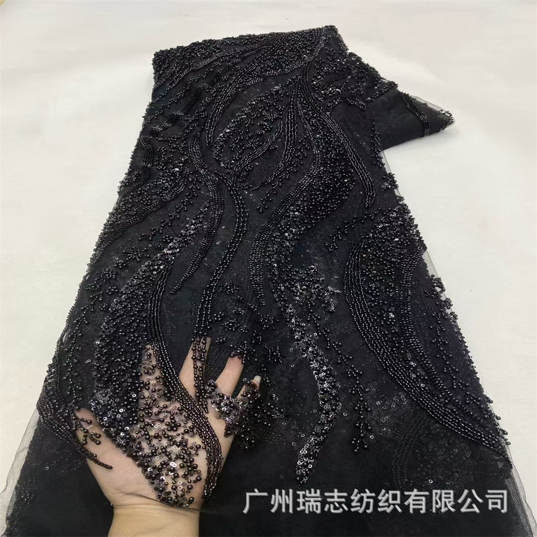 Picture of Spot European and American Bead Tube Embroidery Mesh Embroidery Sequin Embroidery Cloth Fashion Wedding Dress Fabric Beaded Lace
