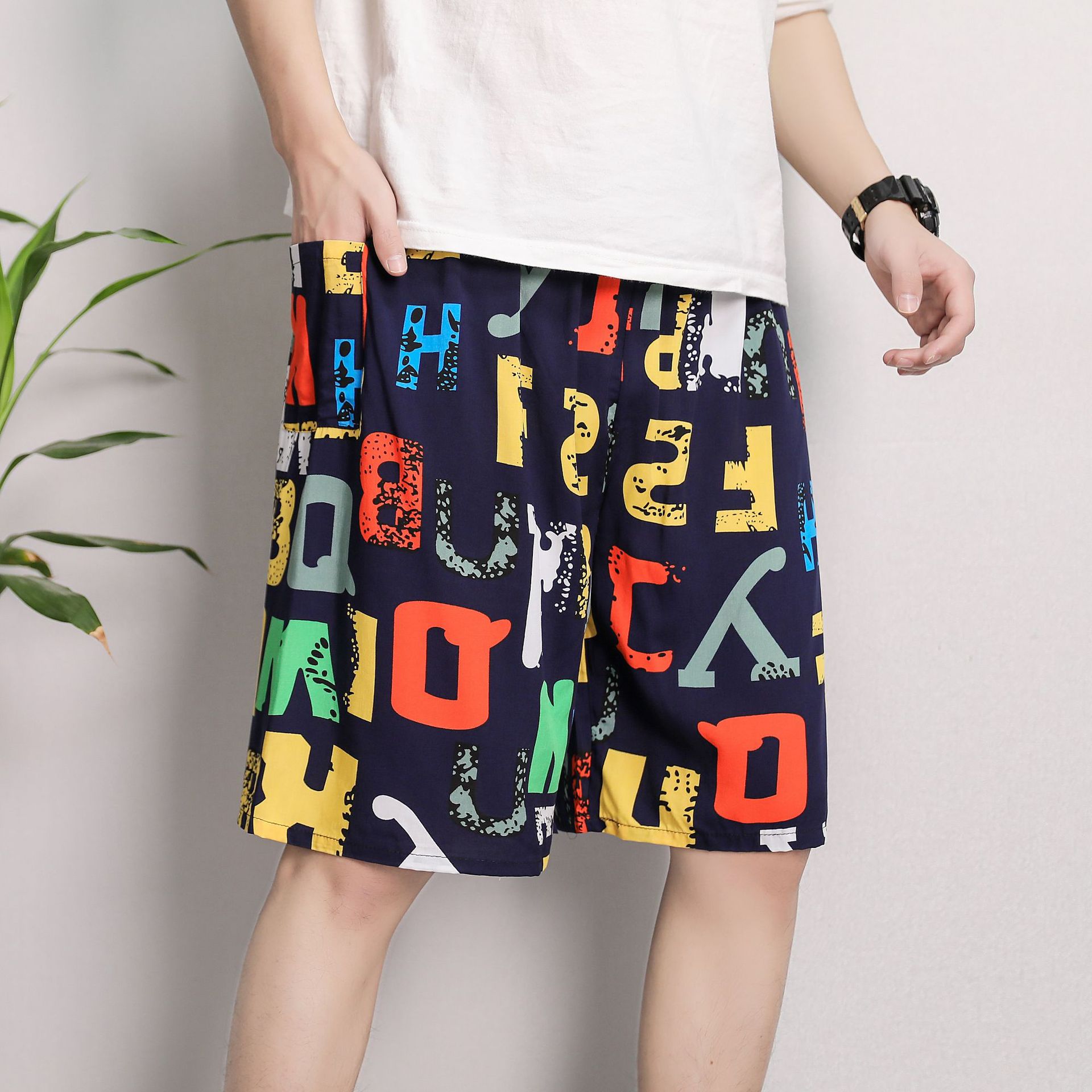 Picture of Cotton Silk Pajama Pants Men's Summer Thin Large Size Loose Shorts Casual Breathable Floral Pants Outer Wear Five-Point Beach Pants