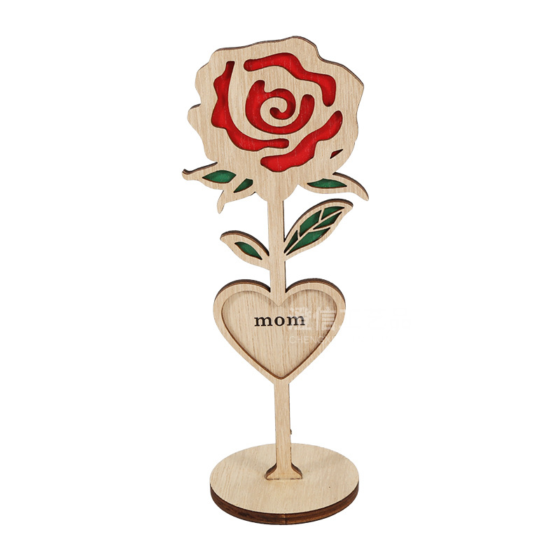 Picture of Father's Day Gift Wooden Ornaments Ins Style Rose Home Light Luxury Decorative Desktop Ornaments Wooden Crafts