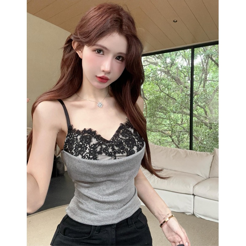 Pure Sexy Lace Stitching Camisole Women's Design Sense Small Beauty Back Outer Wear Summer Spice Girl Top