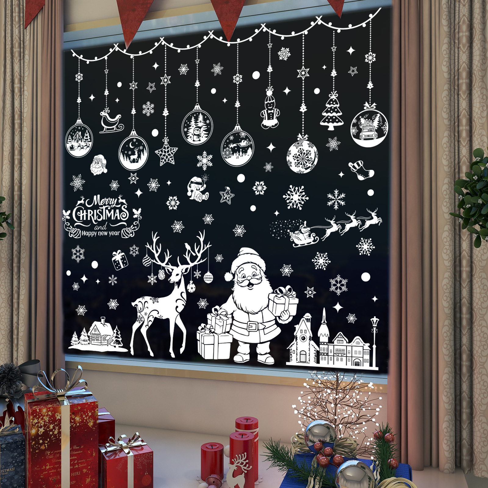 Picture of 2025 cross-border Amazon Christmas window stickers shop mall window double-sided visual holiday decoration wall stickers static