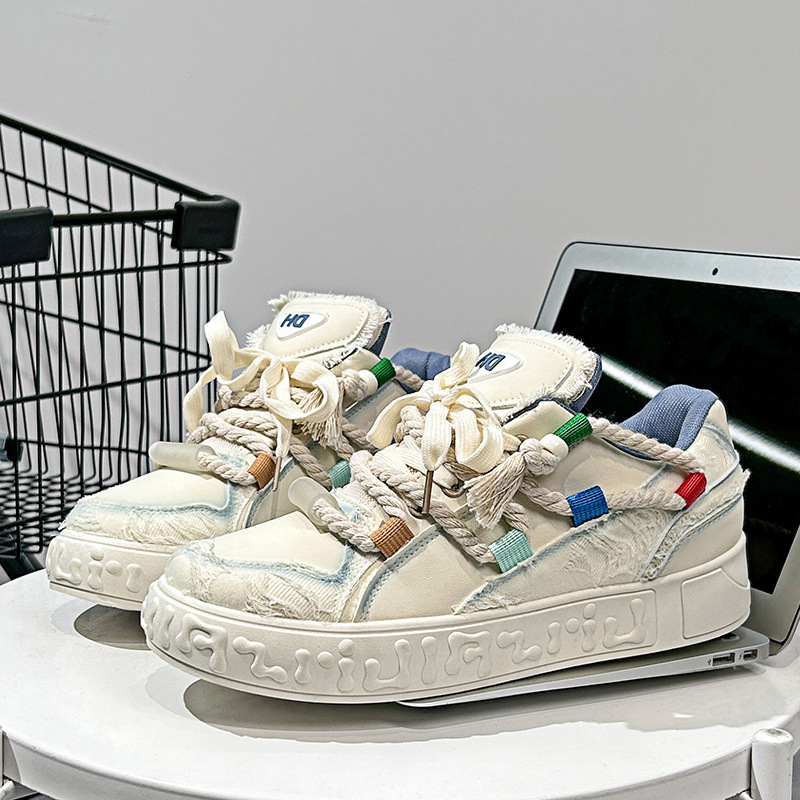 2025 Men's Shoes Sneakers Dreadlock Bread Design Sneakers Plaid Casual Wear-Resistant Easiest for Match Trendy Multi-Color Wholesale