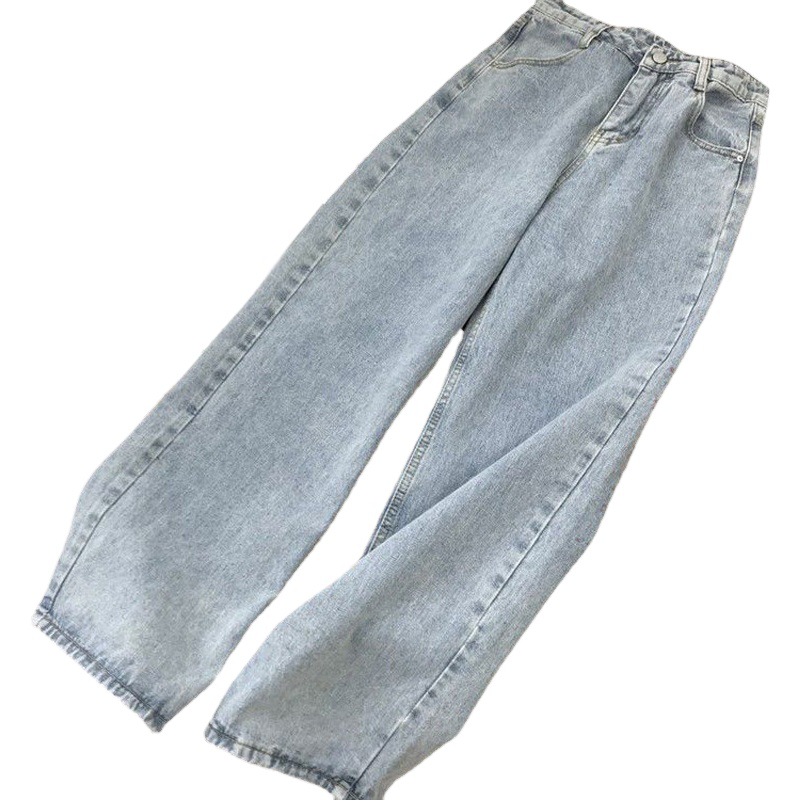 Korean Style Wide Leg Pants for Female Students Fleece-lined Thickened Slim Look Tall Straight Leg Pants Warm High Waist Floor-length Jeans for Women