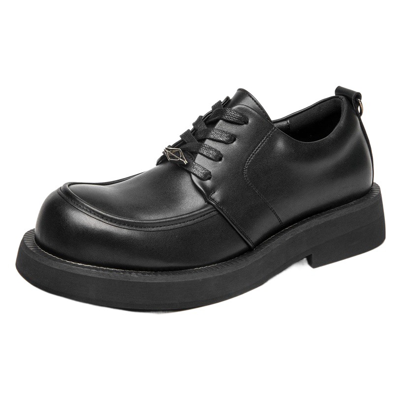 Original niche genuine leather big toe Derby shoes men's round toe thick bottom small leather shoes business casual all-match commuter fashion shoes