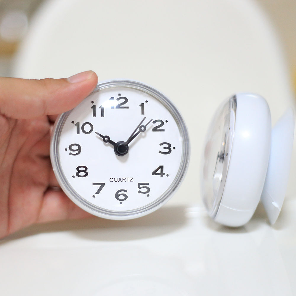 European Waterproof Suction Cup Small Clock Bathroom Creative Wall Clock Small Simple Kitchen Refrigerator Clock Household Round Wall Clock