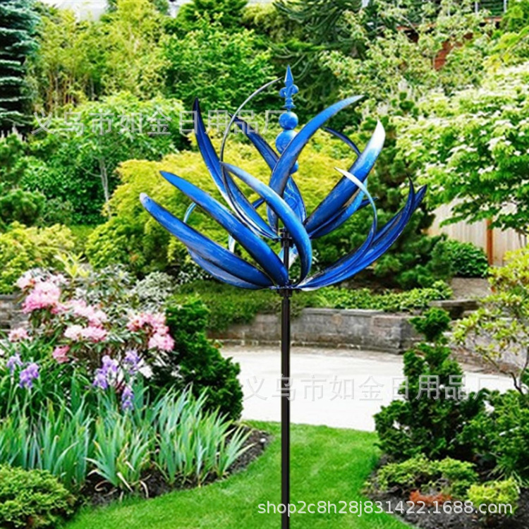Picture of molino de viento giratorio power wind rotating blue Lotus metal windmill courtyard decoration