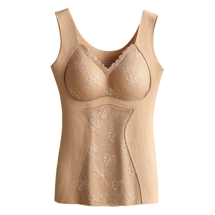 Autumn and Winter Seamless Thermal Vest with Breast Pads, Gathering Side Breasts, Lace Intimates, Bottoming Shirt, German Velvet Thickeneded Top for Women
