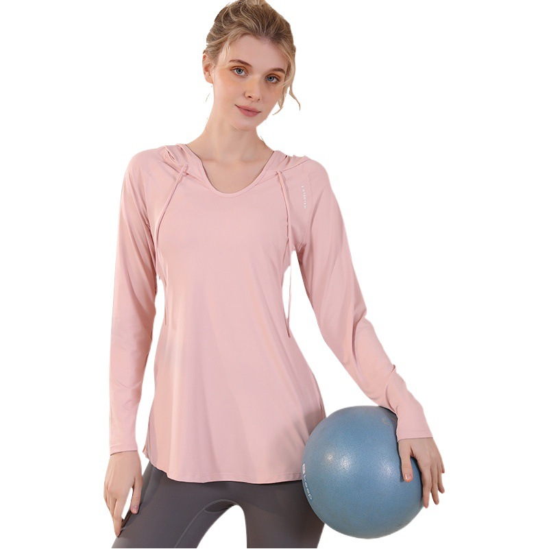 Fashionable Loose Slimming Long-sleeved Blouse Hoodie Sweater Breathable Quick-drying Running Fitness Sports Top Yoga Clothes for Women