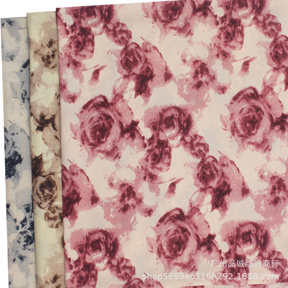Broken Card Plain Satin Print Ink Rose Flower Chiffon Printed Cloth Women's Shirt Skirt Dress Fabric