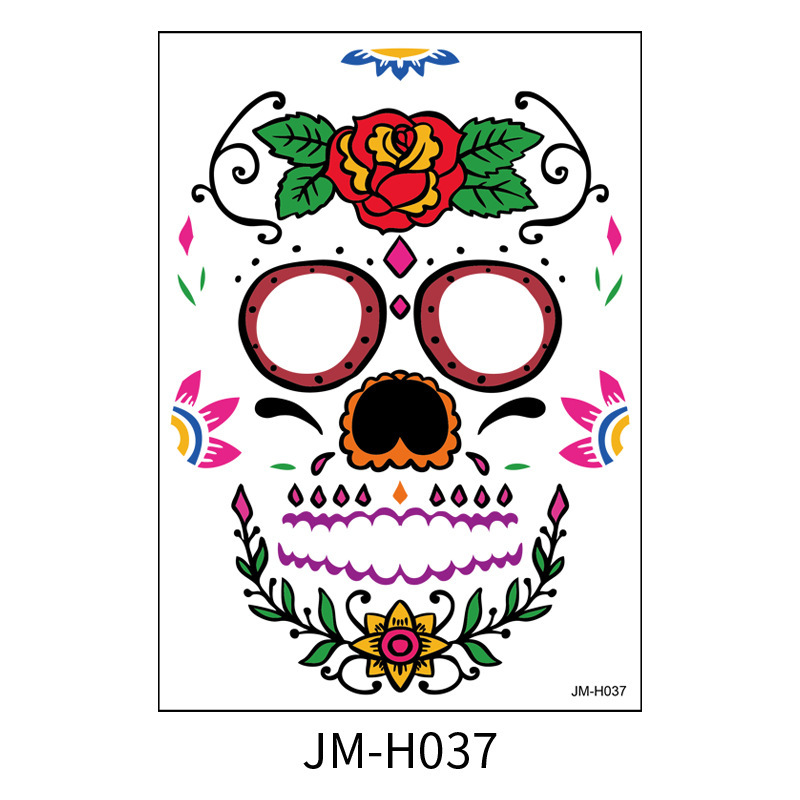 Picture of Cross-Border Waterproof and Sweat-Proof Day of the Dead Masquerade Funny Makeup Temporary Stickers Halloween Face Tattoo Stickers