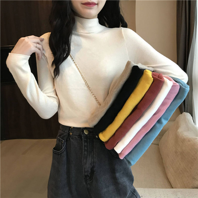 Autumn and winter Korean version of the 2024 new fashion all-match half-high collar inside solid color long sleeve knitted bottoming shirt top women's fashion