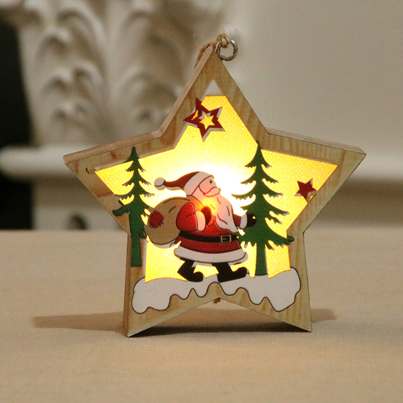 Picture of Christmas decorations wooden luminous pendant Christmas tree decoration pendant Christmas gift wooden pendant
