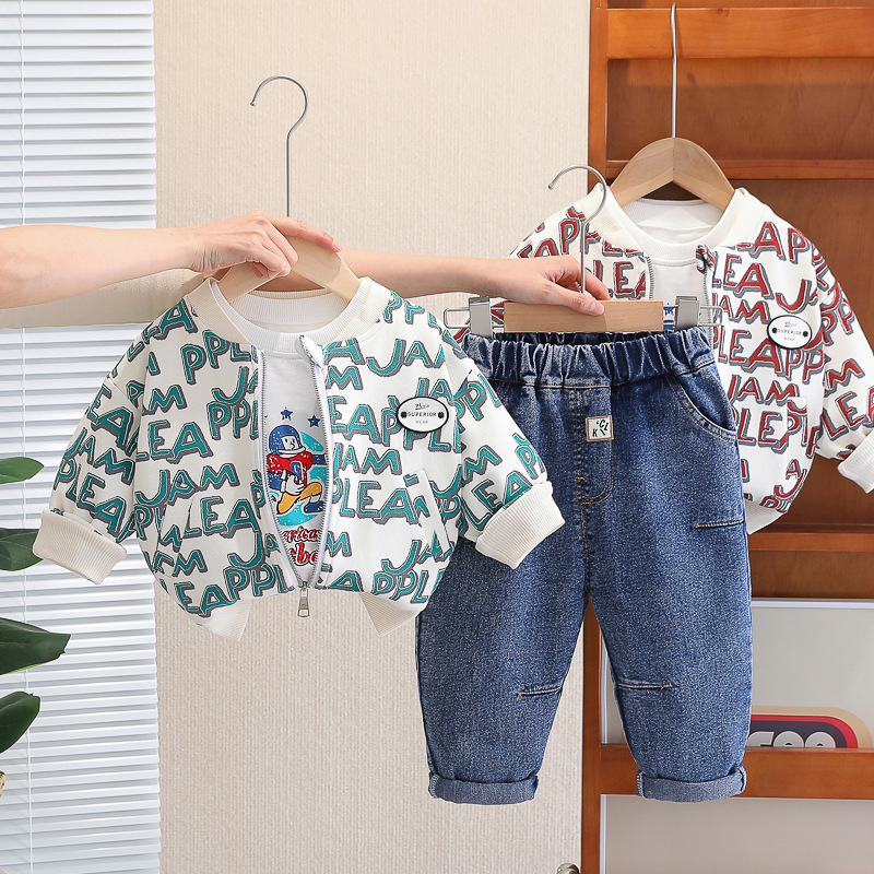 Picture of Boys' Autumn Outfit Set 2024 New Korean Style Casual Long-Sleeve Three-Piece Clothing Set Wholesale Trendy Style