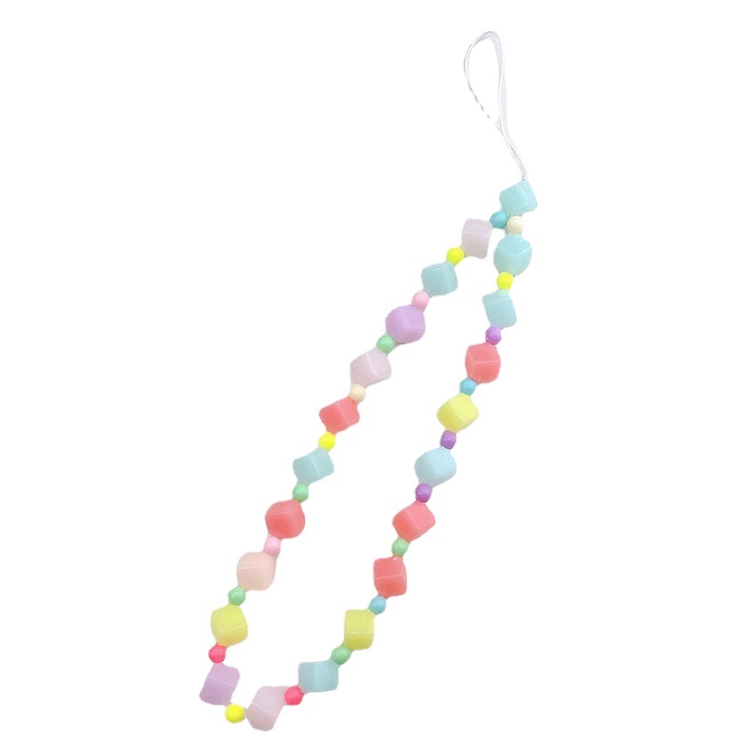Trendy Accessories New Acrylic Square Mobile Phone Chain Beaded Mobile Phone Lanyard Candy Color Drop-resistant Mobile Phone Rope Women