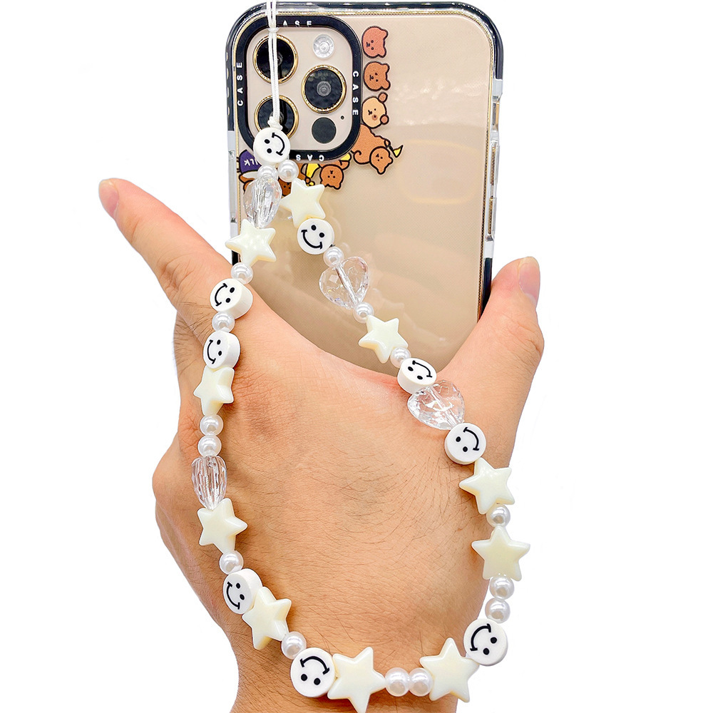 Picture of European and American Style Phone Chain Couple Letter Love Soft Clay Phone Strap Beaded Phone Lanyard Pendant for Women