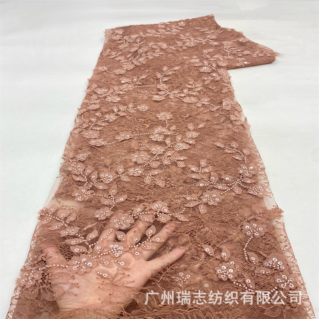 High-End Heavy-Duty Embroider Lace 3D Laser Embroider + Sequin Bead Tube Embroider Dai Cloth Women's Skirt Dress Hat Fabric