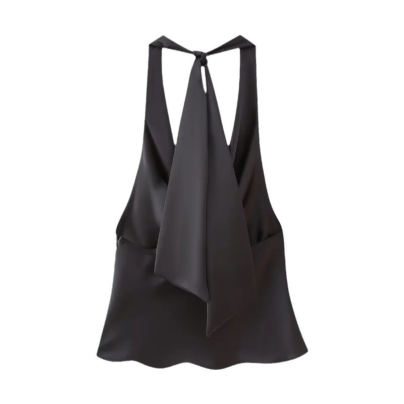 Picture of 2023 American cross-border European and American women's small sling forged satin silky elegant top