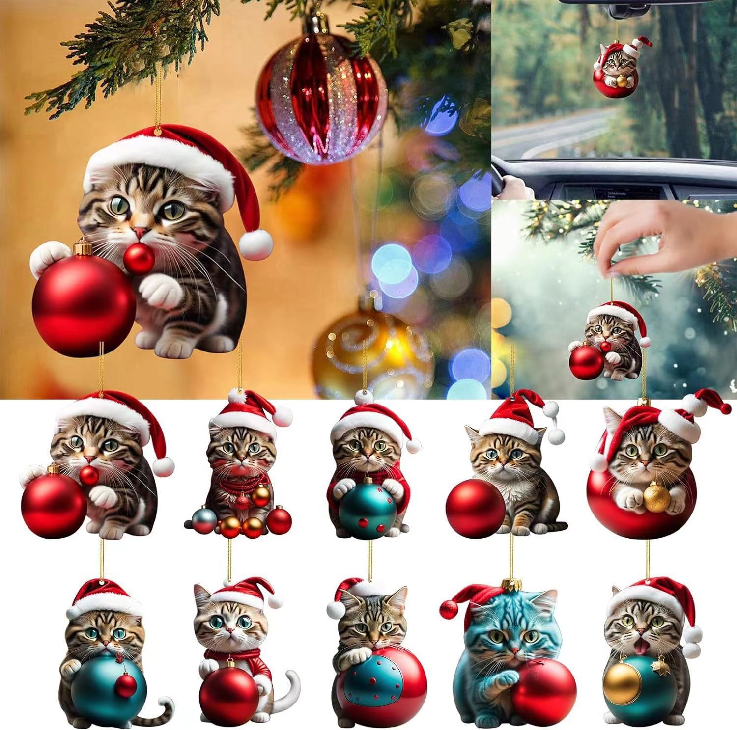 Cross-border New Product Christmas Creative Cute Cat Christmas Home Christmas Tree Decorations Acrylic Flat Pendant