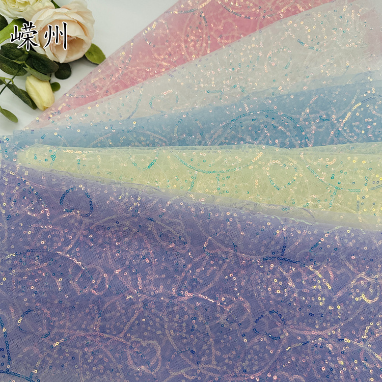 Manufacturer in stock 3mm love laser sequin embroidery mesh bottom fabric dress hair accessories accessories clothing clothing