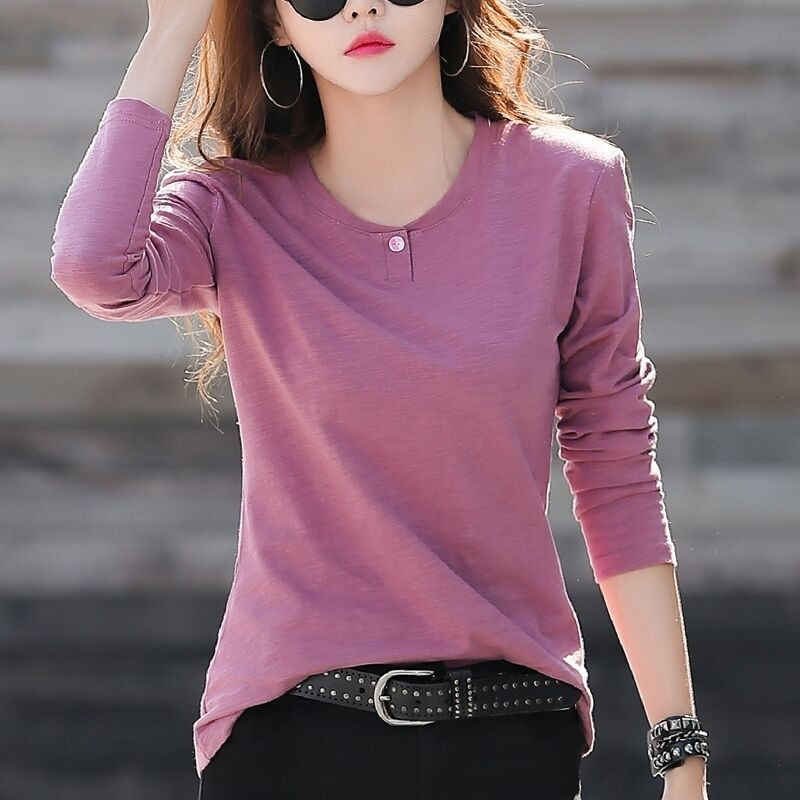 Autumn Outer Wear Long-Sleeved T-Shirt for Women 2022 New Plus Size Women's Korean Style Body Shirt Spring and Autum Pure Color Inner Layering Shirt
