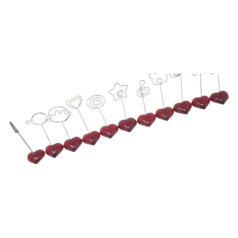 Picture of Red Heart-Shaped Base Photo Clip, Steel Wire Memo Clip with Logo Printing, Suitable for Wedding Display, Storage, and Styling Memo Clips
