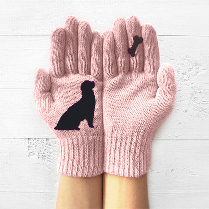 Picture of Foreign trade supply wish ladies wool gloves autumn and winter finger warm fun puppy bone cute printed gloves