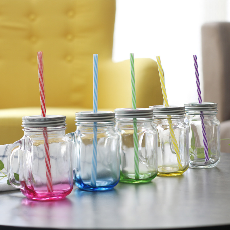 mason jar gradient color vintage juice cup ins with handle no pattern cock Cup overnight oatmeal Cup