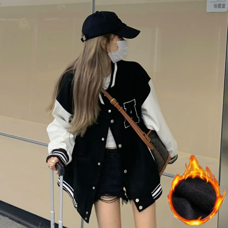 Towel Embroidered Baseball Suit Women's Autumn and Winter Warm Outer Wear All-match Lazy Style Fleece-lined Thickened American Jacket Coat