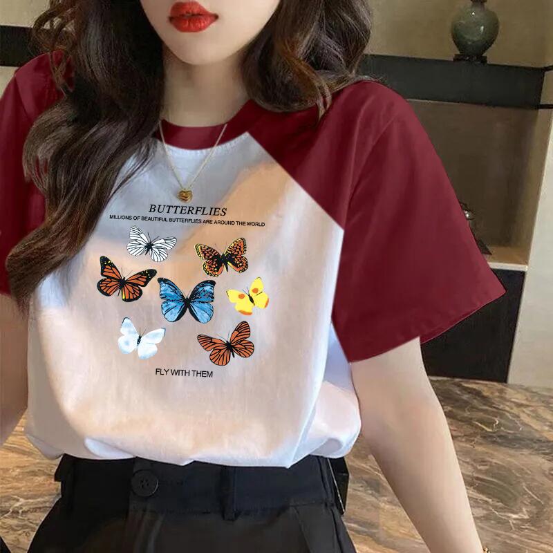100 Cotton chubby girl plus size T-shirt Short-sleeved Women's Summer Loose Slimming Ins Fashionable Belly Covering Raglan Sleeve Cotton Top
