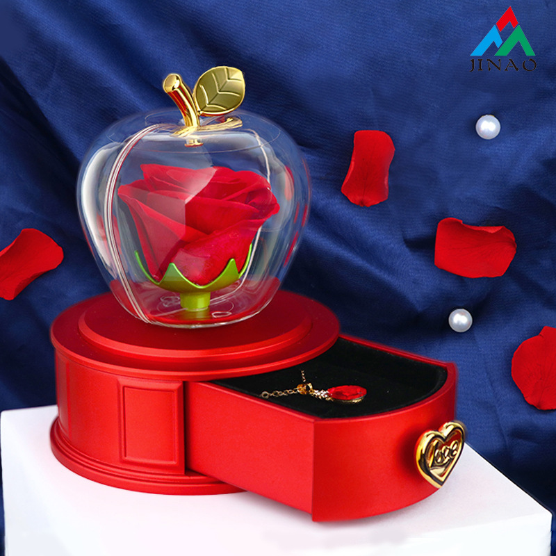 Cross-border Christmas Eternal Flower Gift Box Rose Christmas Eve Apple Jewelry Packaging Box Ring Necklace Ear Nail Box
