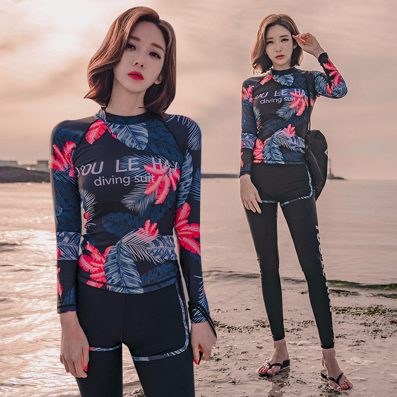 Factory wholesale Korea long sleeve trousers split boxer Conservative belly slim Student women's swimsuit suit diving suit