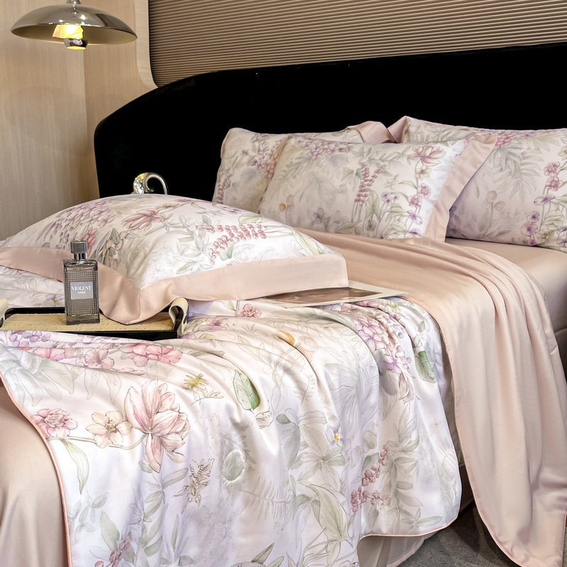 Picture of Class A Lyocell Fiber Printed Summer Cool Quilt Four-piece Set Summer Cool Air-conditioning Quilt Ice Silk Thin Quilt Machine Washable