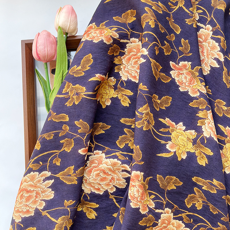 New Chinese Style Digital Printed Fabric Brocade Cotton Fabric Chinese Style Peony Cheongsam Dress Top Hanfu Fabric