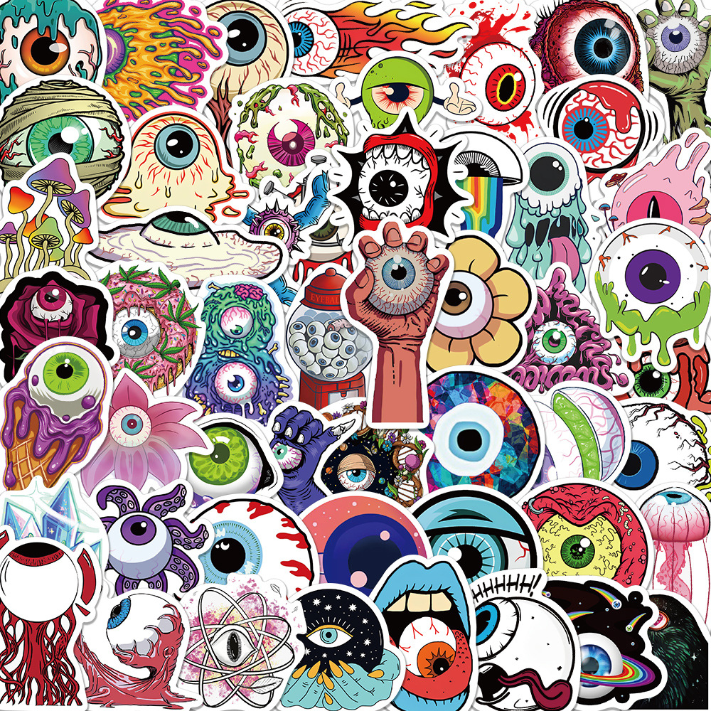 52 pieces of horror cartoon eye graffiti stickers decorative luggage guitar DIY waterproof stickers Amazon hot