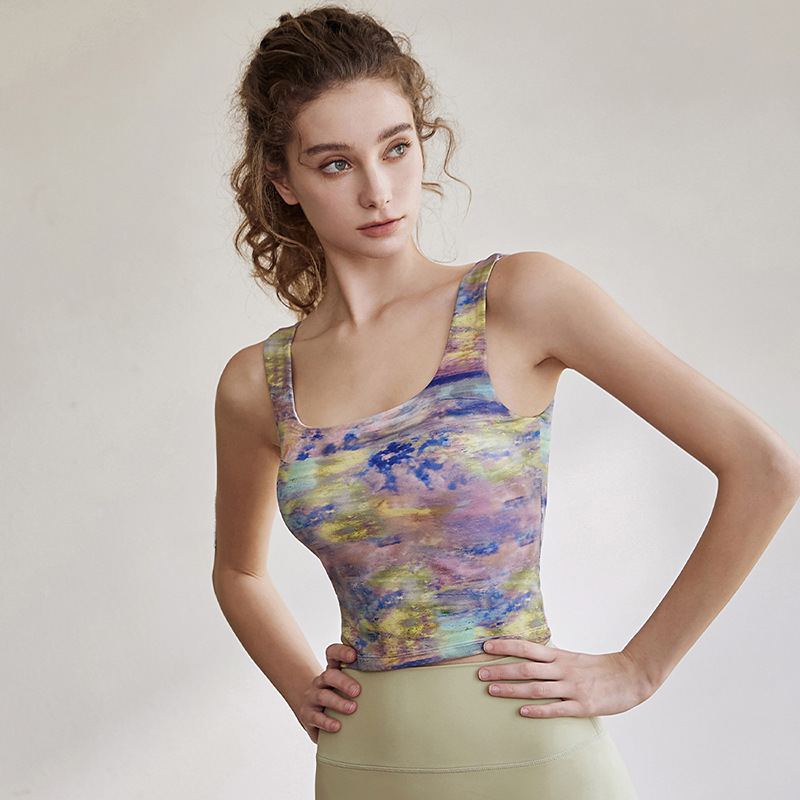 Yoga Clothes for Women Summer New High-Intensity Back-Beautiful Printed Vest Sports Outdoor Pilates Fitness Clothes Tops