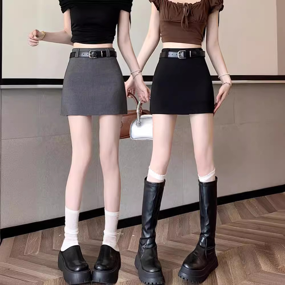 Chubby Girls Grey Suit Skirt Summer 2024 New Arrival High Waist Slimming Fashionable A- line Hip Skirt