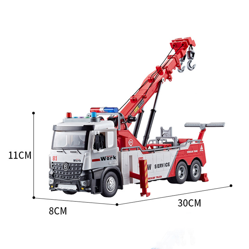 Picture of Jiadu Large Double Hook Rescue Vehicle Crane Alloy Head Acousto-optic Large Engineering Vehicle Simulation Trailer Toy