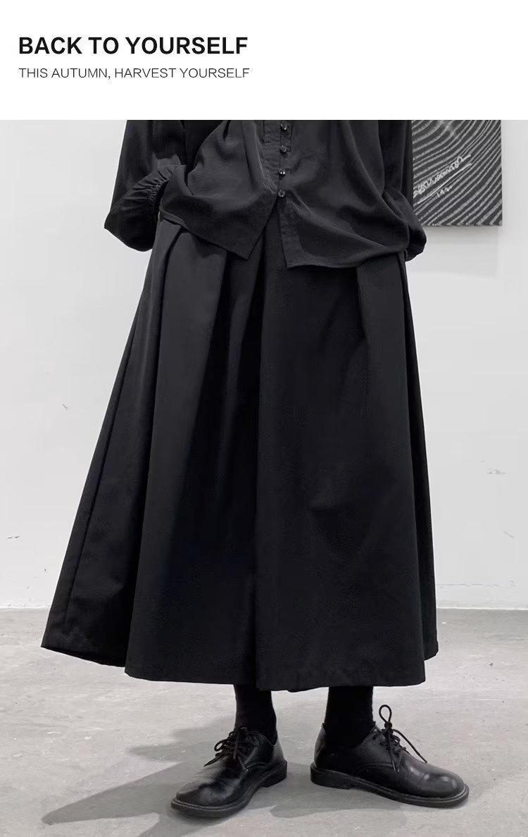 Yamamoto dark spring and autumn suit wide-leg casual pants women's loose slimming high waist cropped niche straight skirt pants big feet
