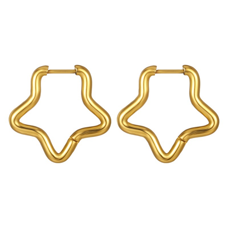 European and American Ins Style Simple and Fashionable Stainless Steel Five-Pointed Star Earrings for Women Popular Versatile Star-Shaped 18K Gold-Plated Earrings
