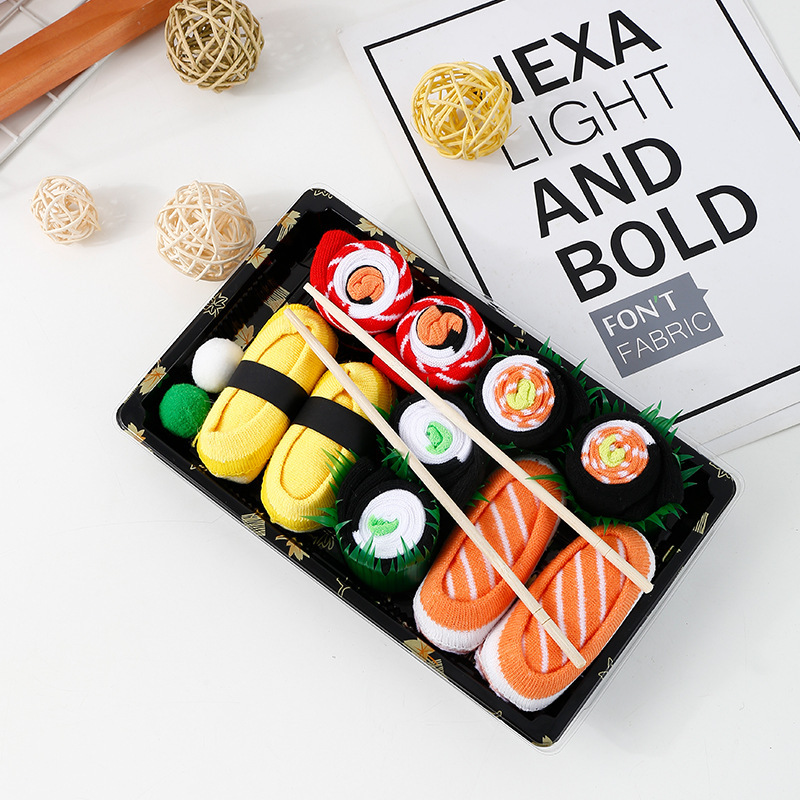 Cross-Border Sushi Salmon Socks for Women, Creative High Tube Socks in a Box, Autumn and Spring Export Long Tube Socks, Color-Blocked Cotton Socks Wholesale