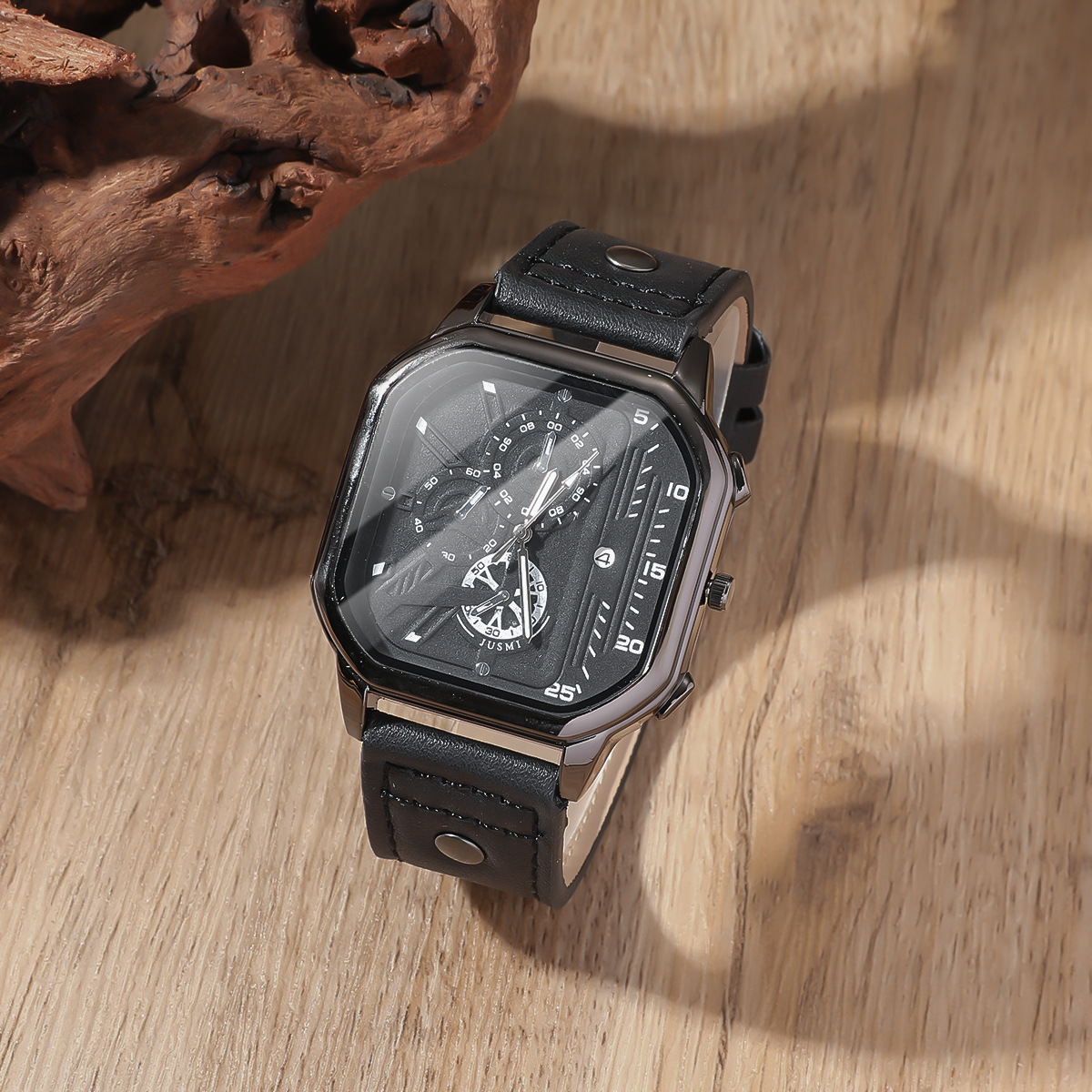Picture of Men's Generous Dial Belt Quartz Watch Wallet Razor Belt Five-Piece Black Gift Set
