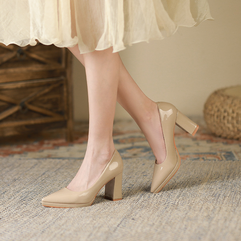 8099-1 Pointed Thick Heel Shoes Women's 2025 Autumn New Waterproof Platform Shoes Women's Professional Women's Shoes