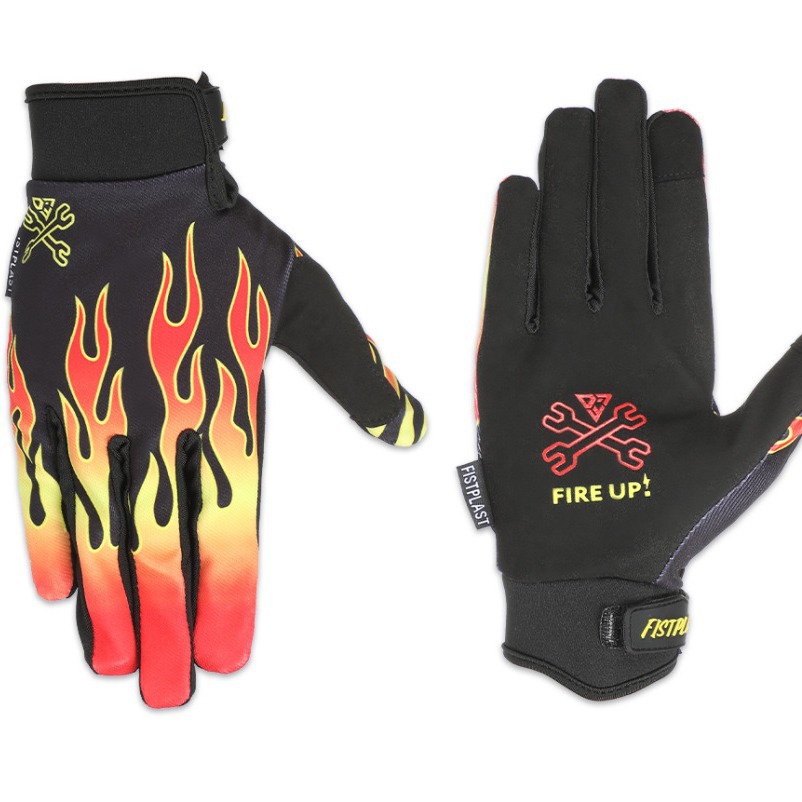 Picture of New fistplast Pattern Flame Pattern Touch Screen Ride Cross-country Motorcycle Wear-resistant Long Finger Gloves