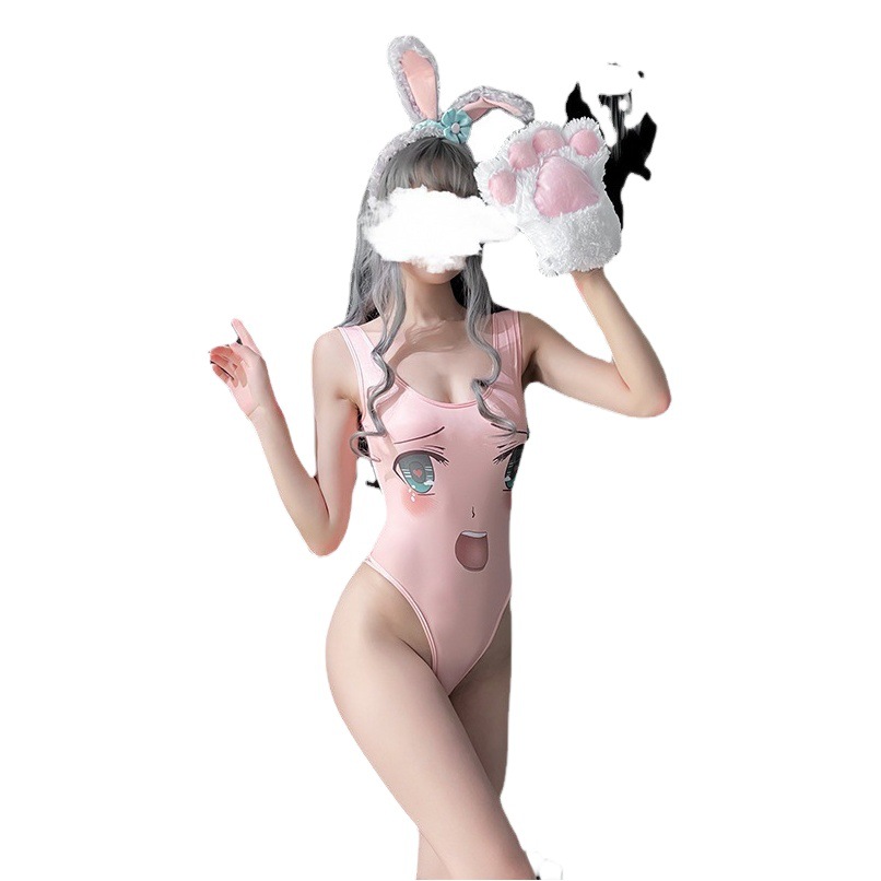 Sexy lingerie Japanese style two-dimensional anime cs one-piece swimsuit sexy free work mouth student soft girl pink smiley face