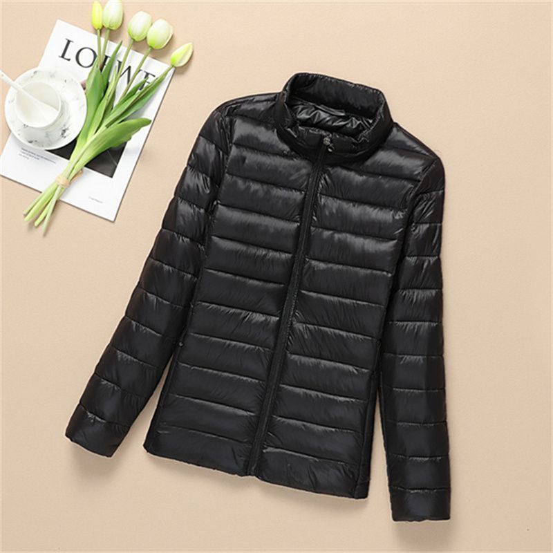 Picture of Women's Short Thin Down Cotton-padded Jacket Women's Black Hooded Lightweight Cotton-padded Coat Autumn and Winter Lightweight Slim-fit Coat plus size