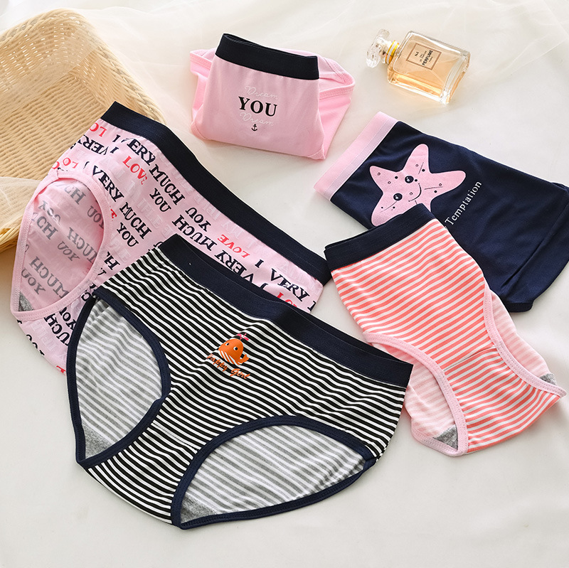 Cross-border Milk Silk Letter Mid-waist Breathable Underwear Women's Japanese-style Cute Sweet Printed Girl's Student Triangle Shorts