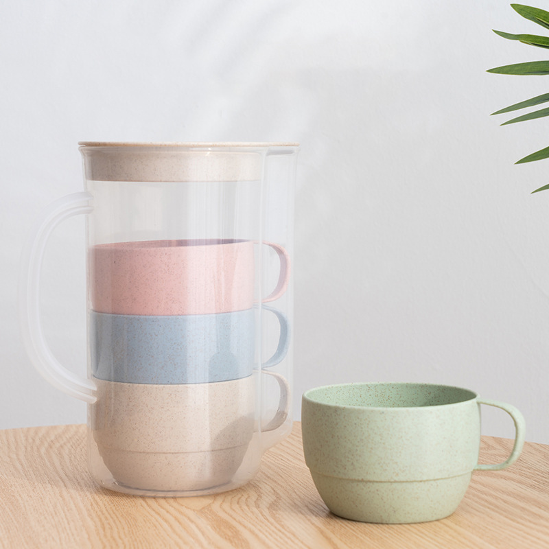 Wheat Straw Household Large Capacity Cold Water Kettle Student Dormitory Cold Water Cup Kettle Set Promotional Gift Printable logo