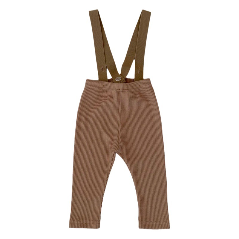 2024 New Baby Children's Suspender Pants suit Baby Casual Solid Color Long Sleeve Top Suspender Pants Two-Piece Set